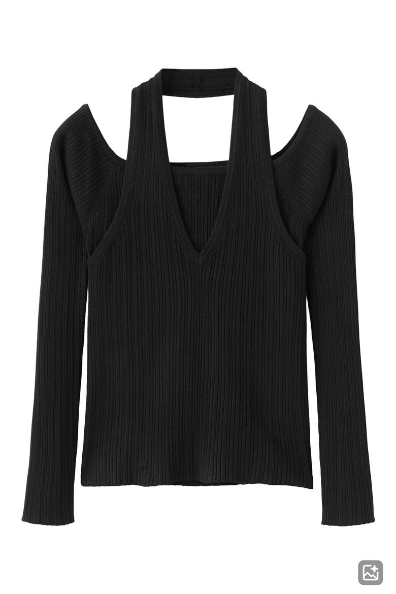 Rib Halter Top, Alternate, color, BLACK