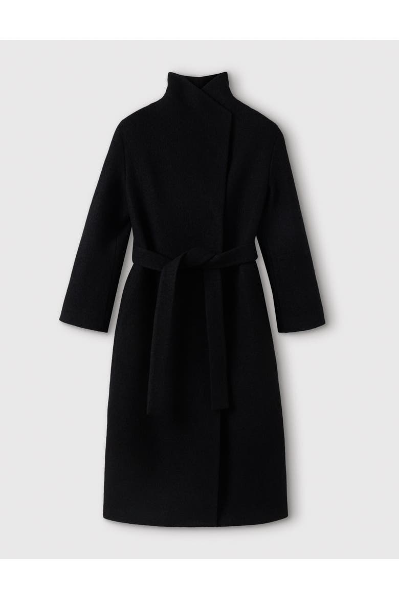 Funnel Belted Wrap Coat, Alternate, color, Black