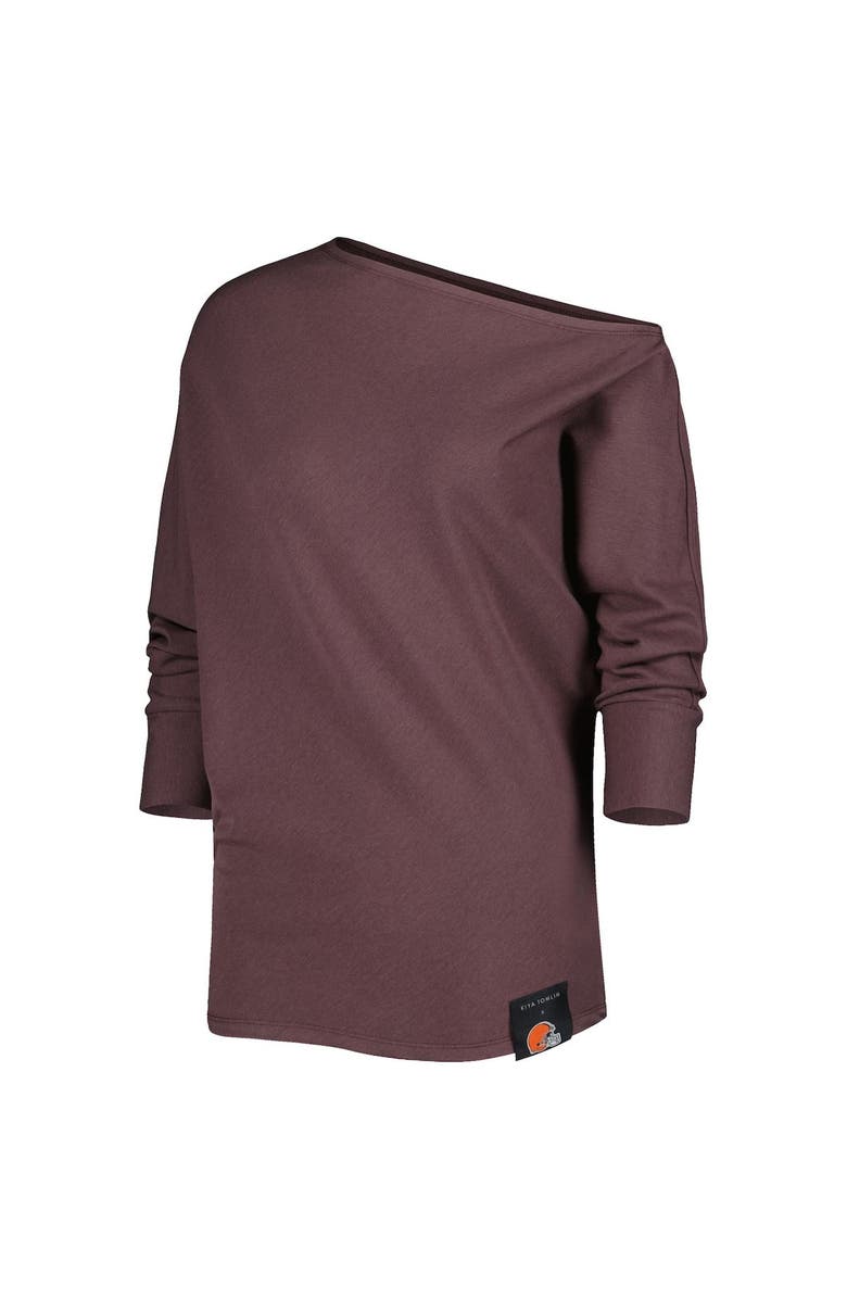 KIYA TOMLIN Women's KIYA TOMLIN Brown Cleveland Browns Twisted Tri-Blend Asymmetrical 3/4-Dolman Sleeve Sweatshirt, Alternate, color, 