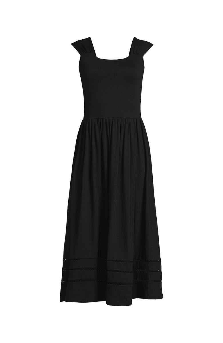 Lands' End Slub Cap Sleeve Shirred Skirt Midi Dress, Alternate, color, Black
