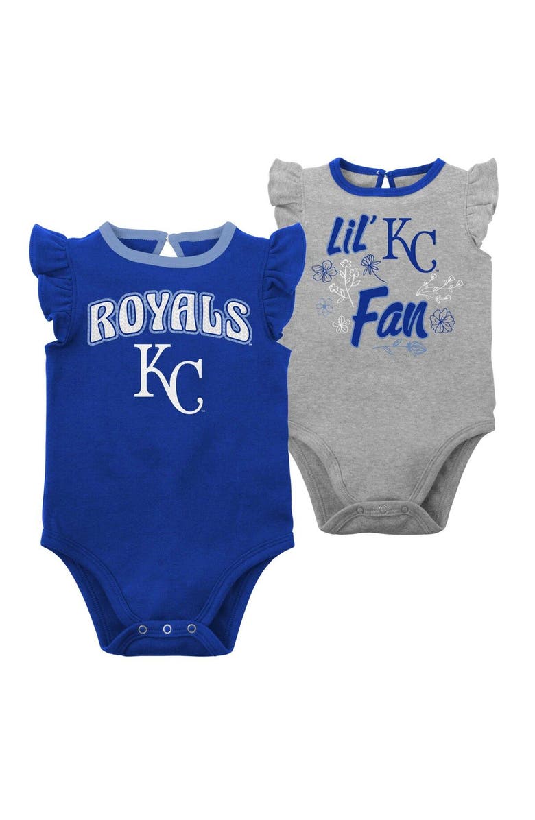 Outerstuff Girls Newborn & Infant Royal/Heather Gray Kansas City Royals Little Fan Two-Pack Bodysuit Set, Main, color, Royal