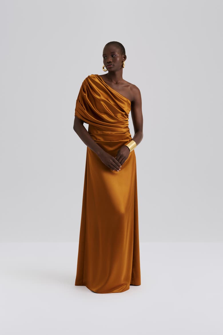 Cassia Draped Fitted Maxi Dress, Main, color, Amber