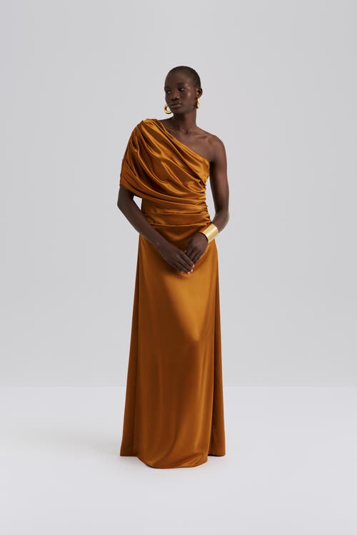 Malina Cassia Draped Fitted Maxi Dress In Orange