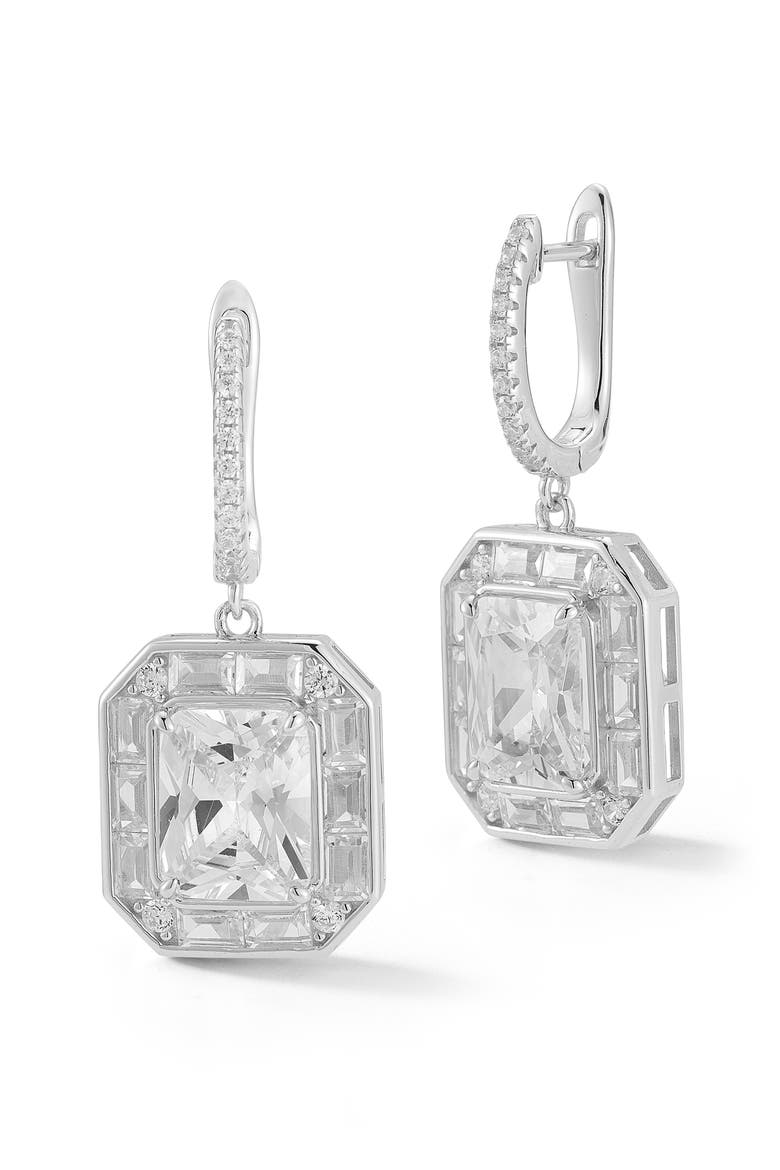 CZ Drop Earrings, Main, color, SILVER