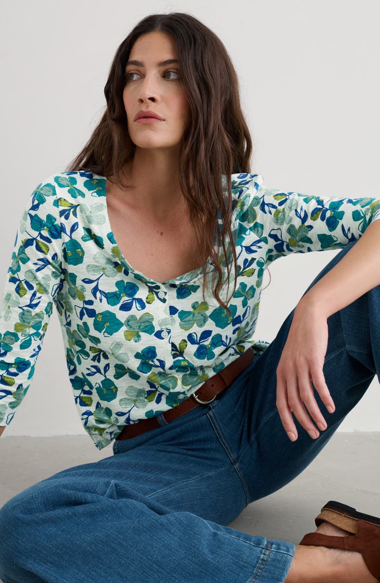 Seasalt Cornwall Studio Glass Organic Cotton Button-Up Top, Alternate, color, Lamorna Bloom Chalk