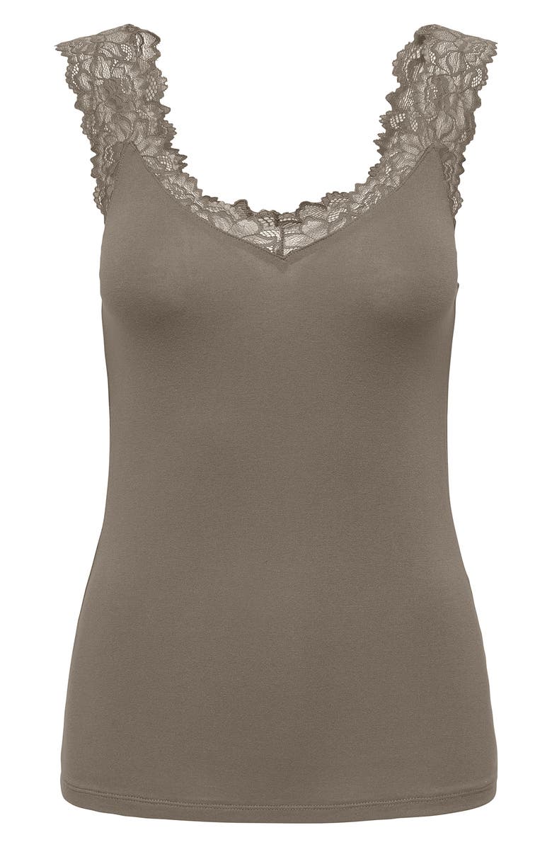 Only Free Lace Trim Sleeveless Top, Alternate, color, Walnut