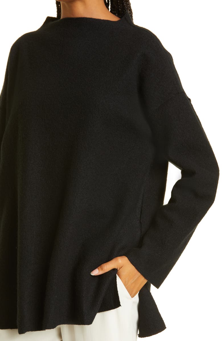 Eileen Fisher Funnel Neck Boxy Boiled Wool Sweater, Alternate, color,