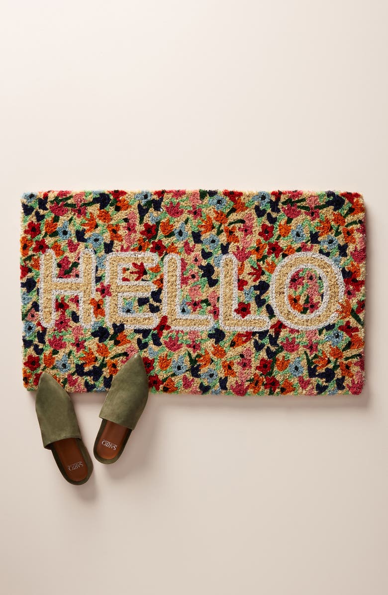 Anthropologie Home Floral Hello Door Mat, Main, color,