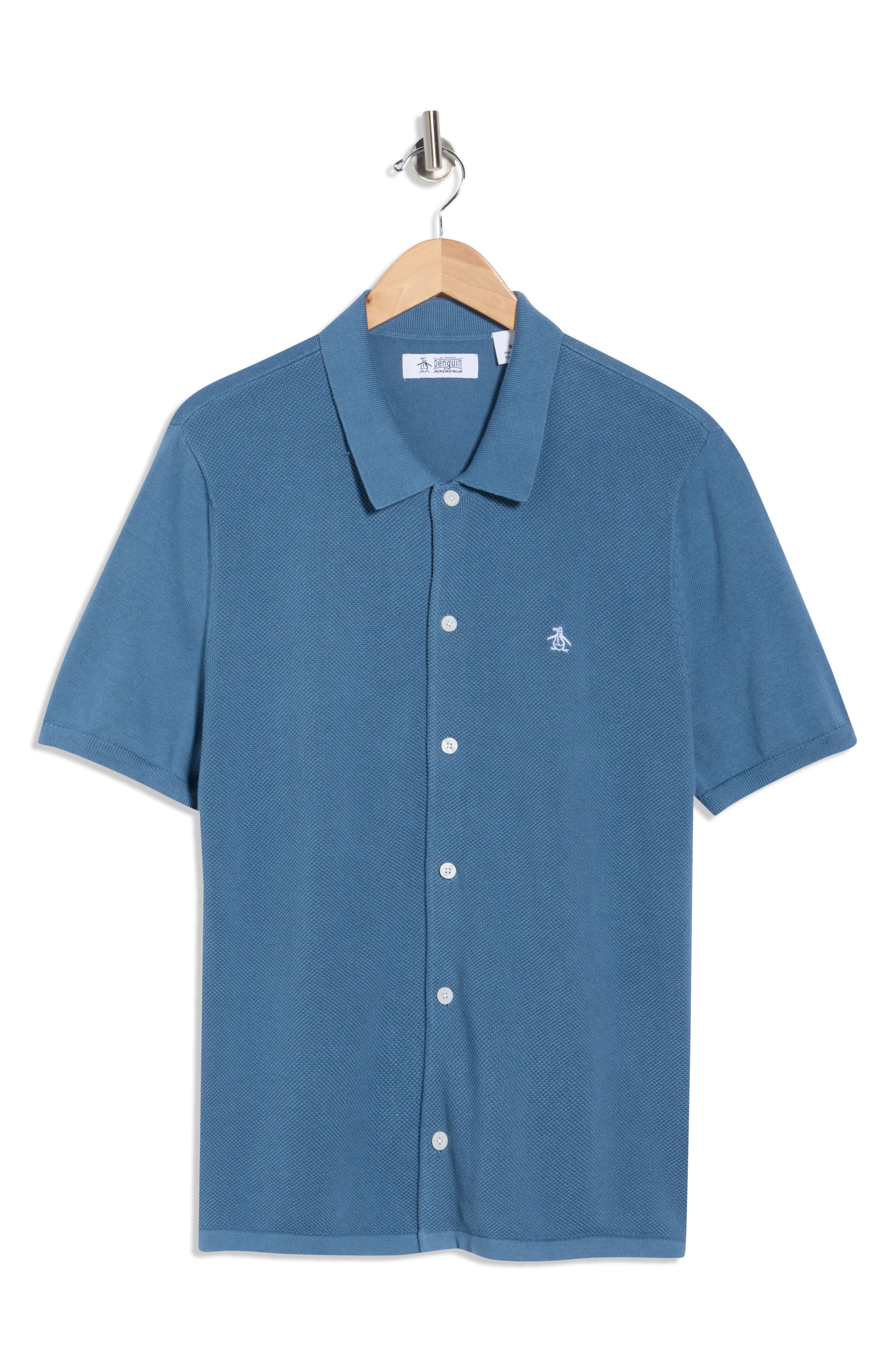 Original Penguin Honeycomb Short Sleeve Cotton Piqué Button-Up Shirt