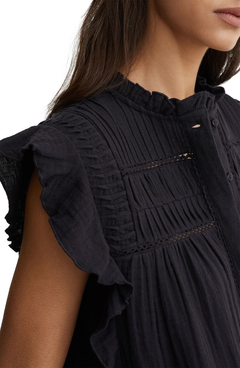 Reiss Florie Pintuck Ruffle Top, Alternate, color, Navy