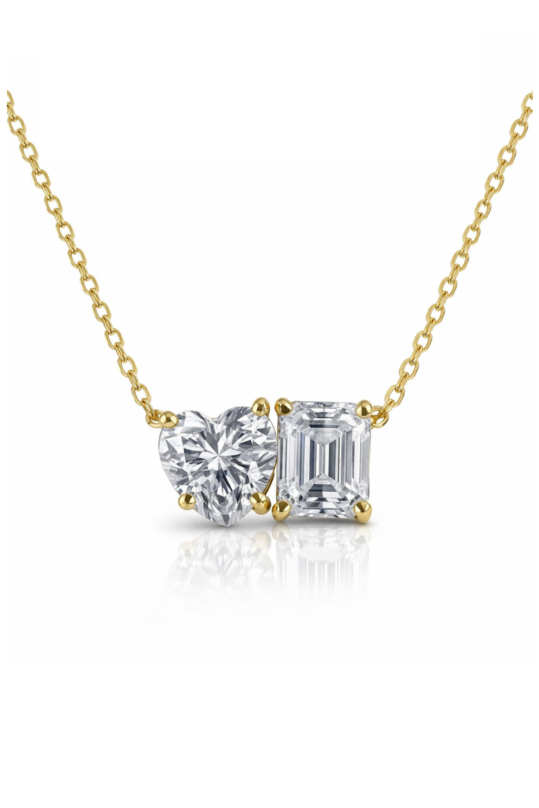 2 ct. t.w. Toi et Moi Moissanite Necklace (Heart & Emerald-Cut, Color D, FL Clarity) in Gold Vermeil, Alternate, color, Gold