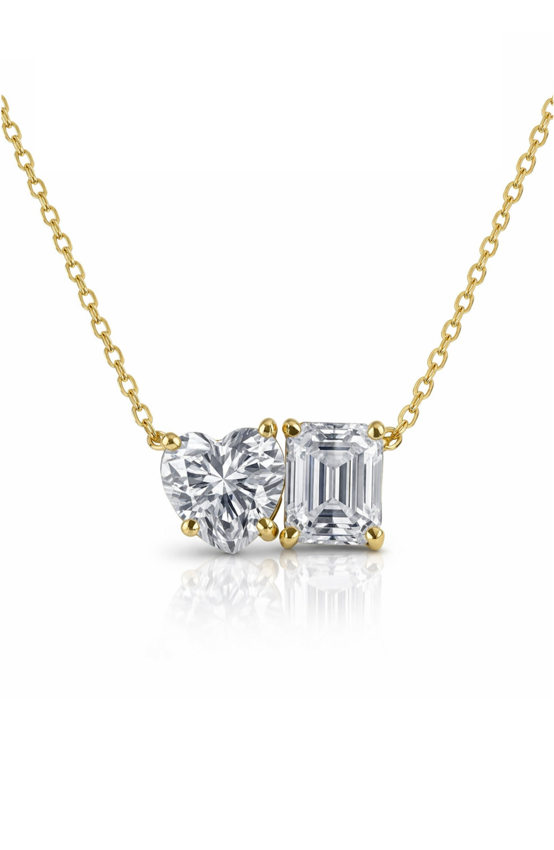 DLORIA 2 ct. t.w. Toi et Moi Moissanite Necklace (Heart & Emerald-Cut, Color D, FL Clarity) in Gold Vermeil, Alternate, color, Gold