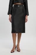 Karen Millen Satin Twill Belted Tailored Midi Skirt