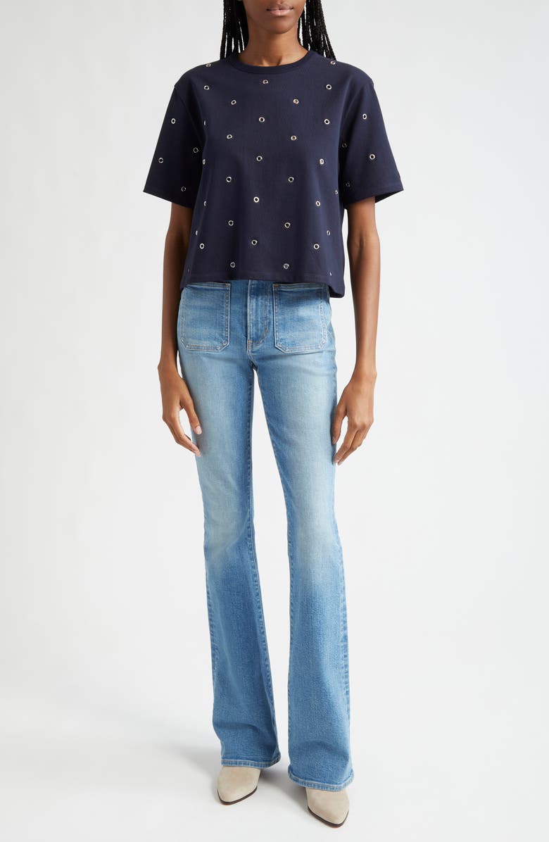 Veronica Beard Sebastian Grommet Accent Cotton T-Shirt, Alternate, color, Navy