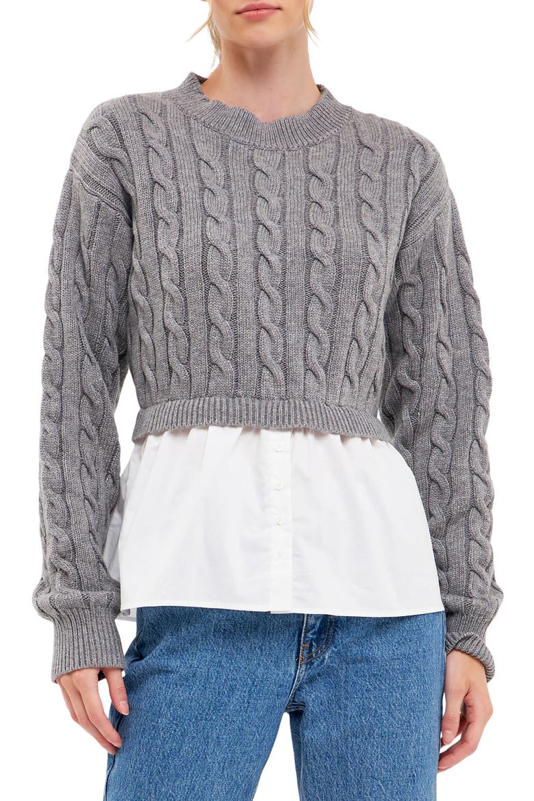 Layered Cable Sweater, Main, color, GREY
