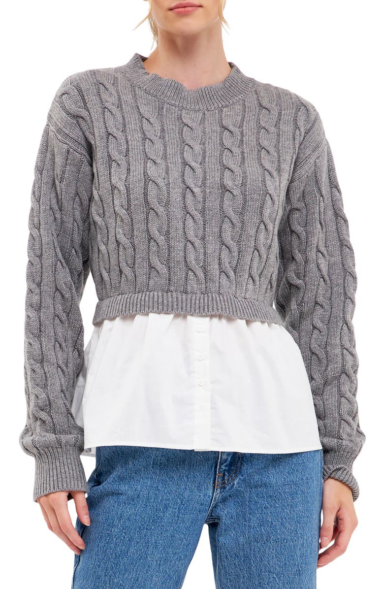English Factory Layered Cable Sweater, Main, color, Grey