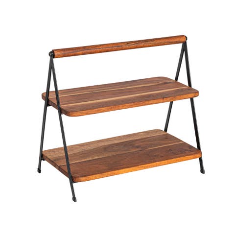 Acacia Wood 2-tier Serving Stand