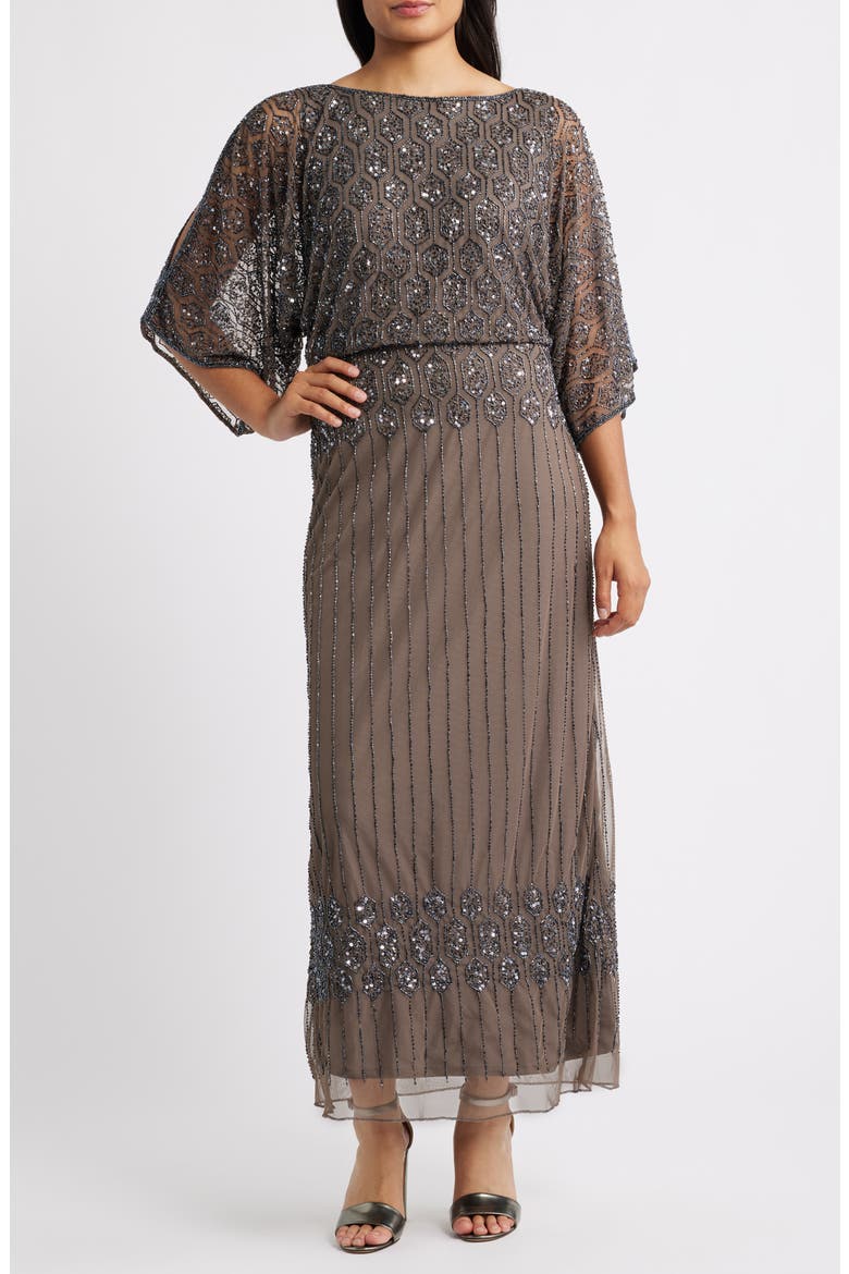 Beaded Blouson Split Sleeve Gown, Main, color, ALUMINUM