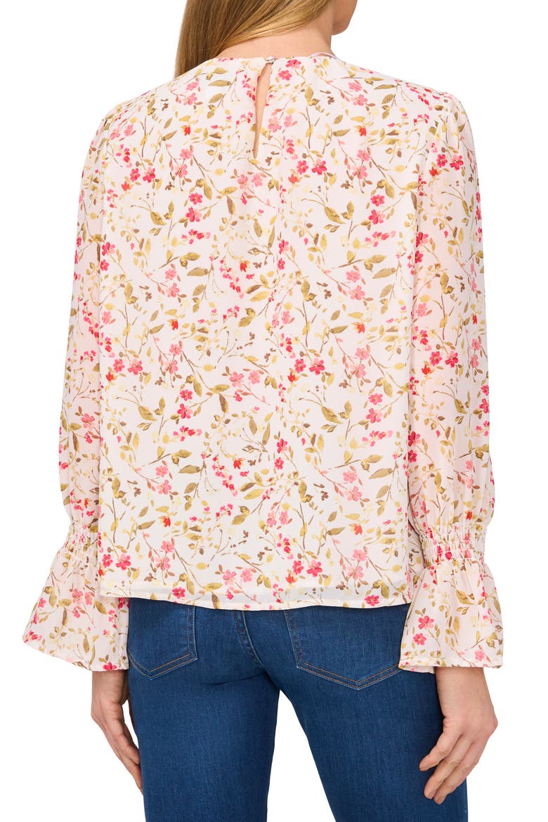 Floral Long Sleeve Ruffle Cuff Georgette Top, Alternate, color, NEW IVORY