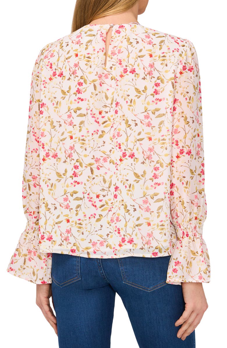 CeCe Floral Long Sleeve Ruffle Cuff Georgette Top, Alternate, color, New Ivory