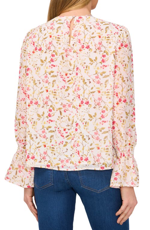 Cece Floral Long Sleeve Ruffle Cuff Georgette Top In New Ivory
