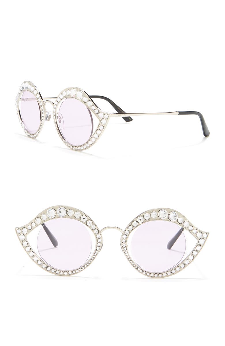 Gucci 41mm Embellished Round Cat Eye Sunglasses, Main, color,