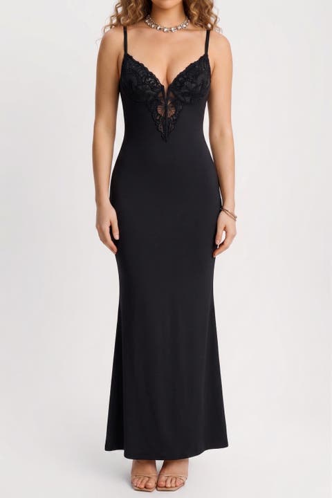All-in-One Built-In Shapewear Lace Split Maxi Slip Dress
