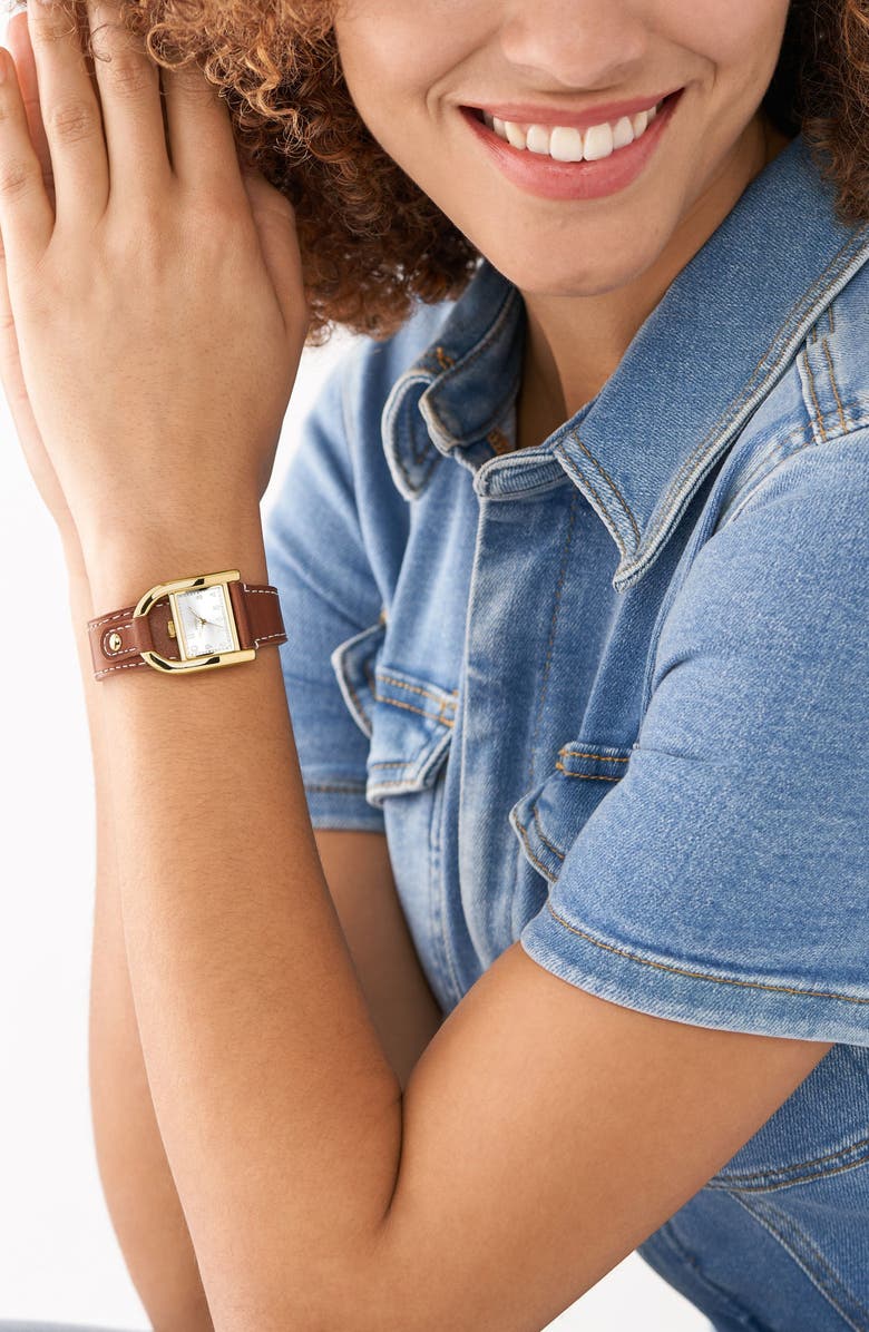 Fossil Harwell East West Leather Strap Watch, 28mm, Alternate, color,