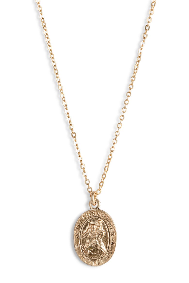 St. Christopher Charm Necklace, Main, color, GOLD