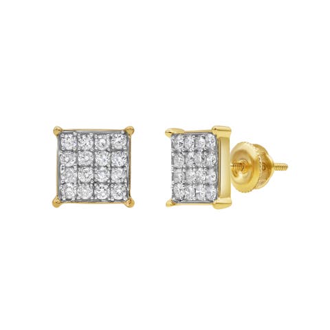 Symmetric Square 14K Yellow Gold Diamond Earrings - 0.51ct.