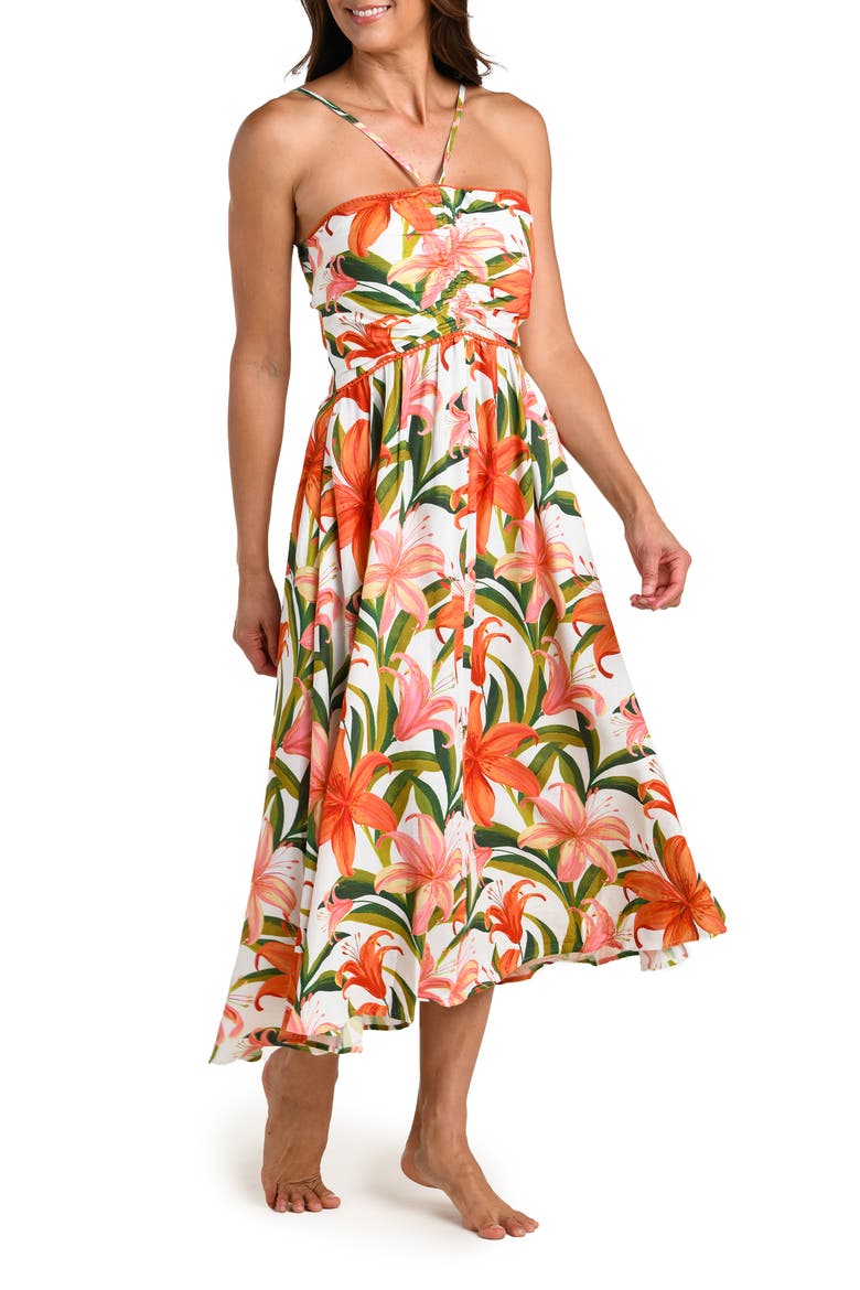 Jungle Blossoms Lace Trim Midi Dress, Alternate, color, ORANGE MULTI