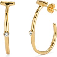 UNODE50 18K Gold-Plated Hoop Earrings with White Topaz