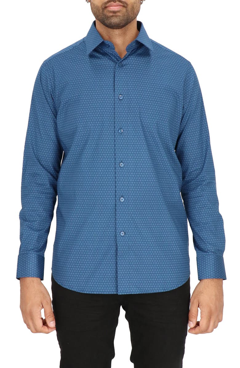 Scotch & Soda Dot Print Modern Fit Dress Shirt, Main, color, Blue