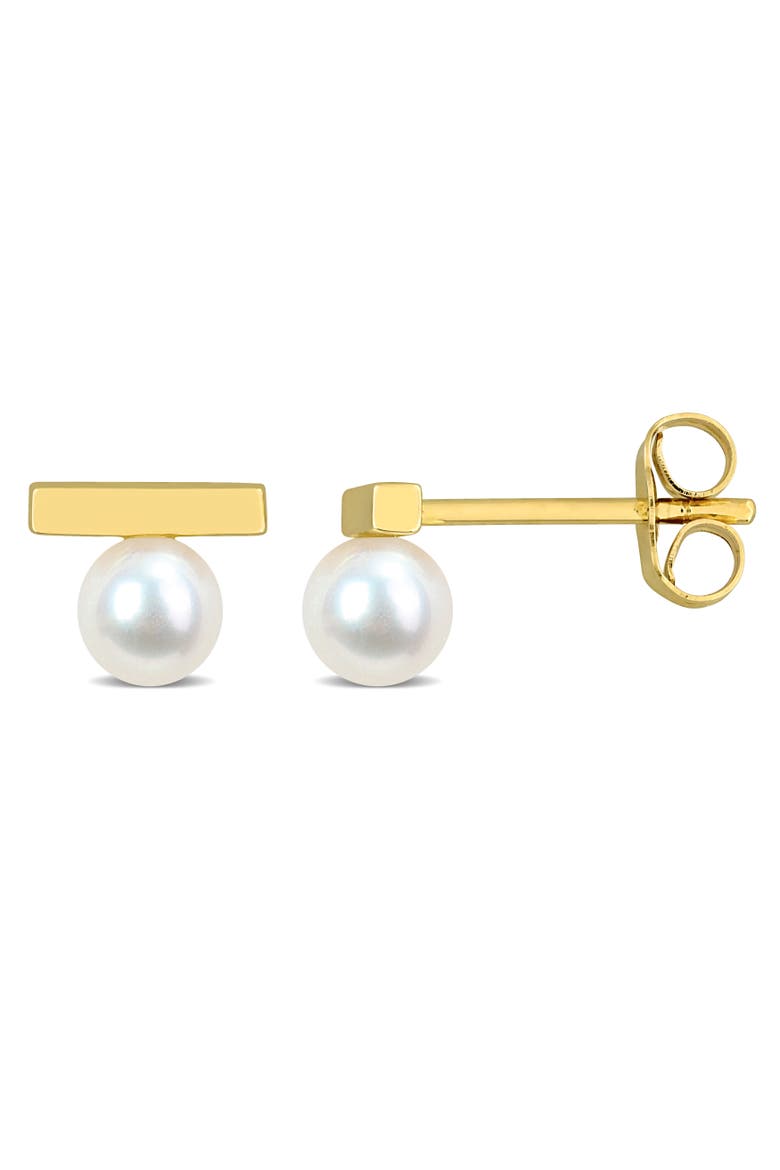 Cultured Pearl Bar Stud Earrings 10k, Main, color, Yellow Gold