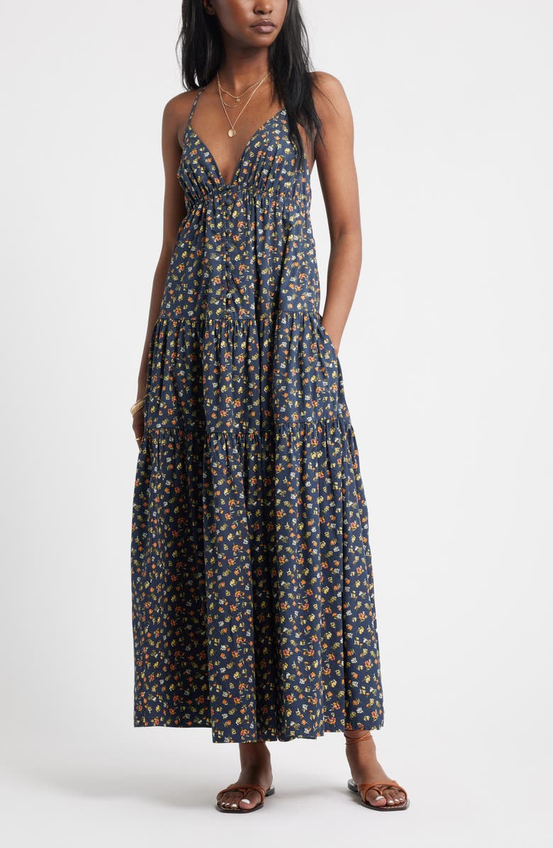 Treasure & Bond Floral Tiered Cotton Maxi Sundress, Main, color, 