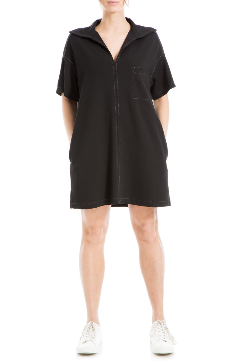 MAX STUDIO Collared Contrast Stitch Shift Dress, Main, color, Black/ White Contrast