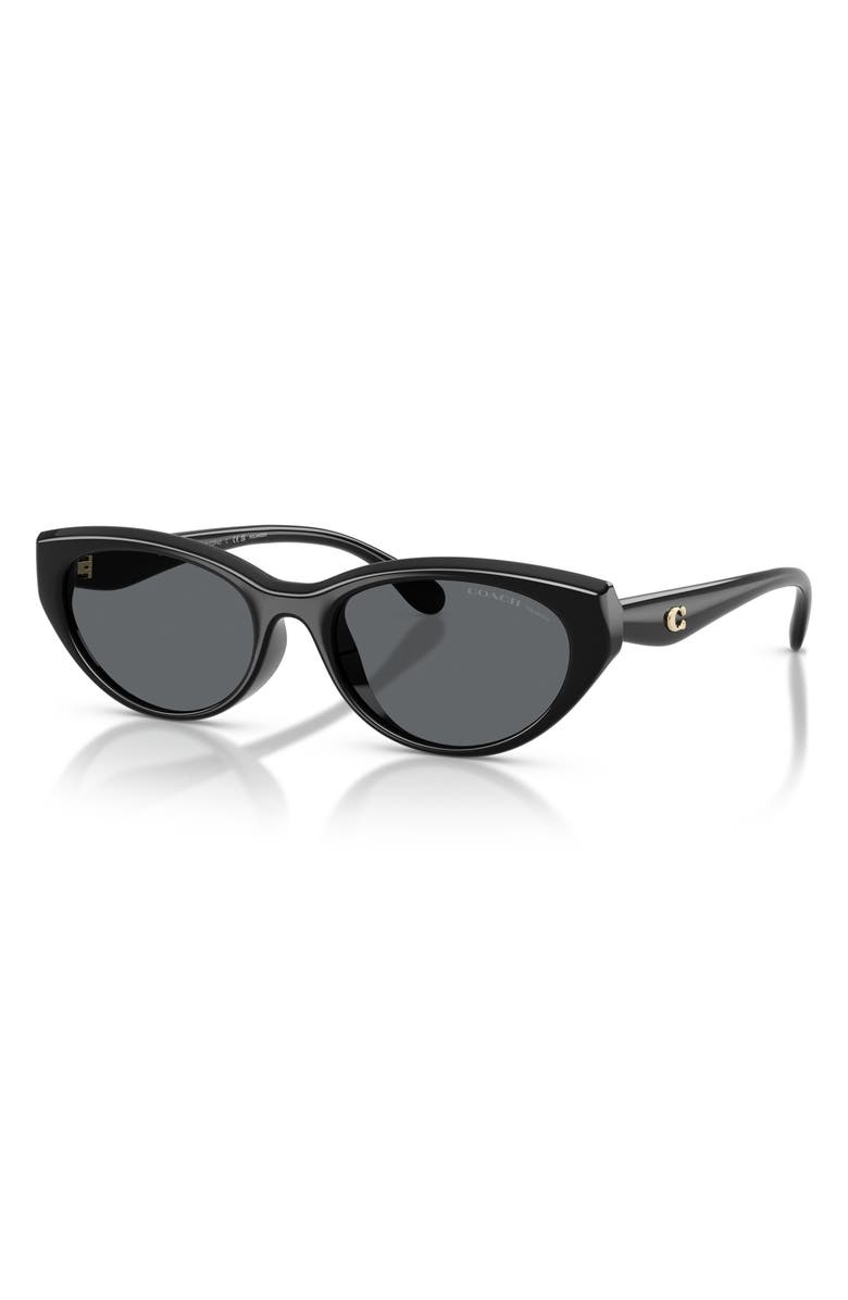 COACH 55mm Polarized Pillow Sunglasses, Alternate, color, Black / Grey Solid Polar