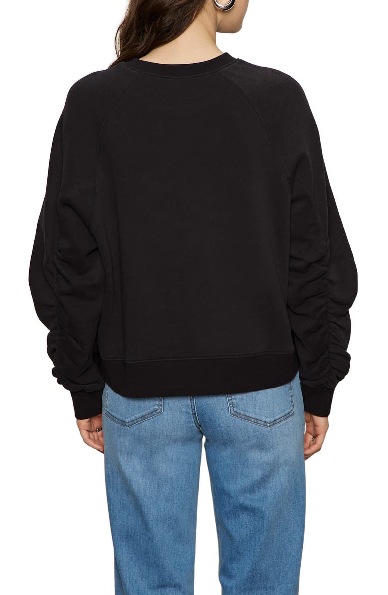 Sanctuary Gathered Sleeve Sweatshirt, Alternate, color, Black
