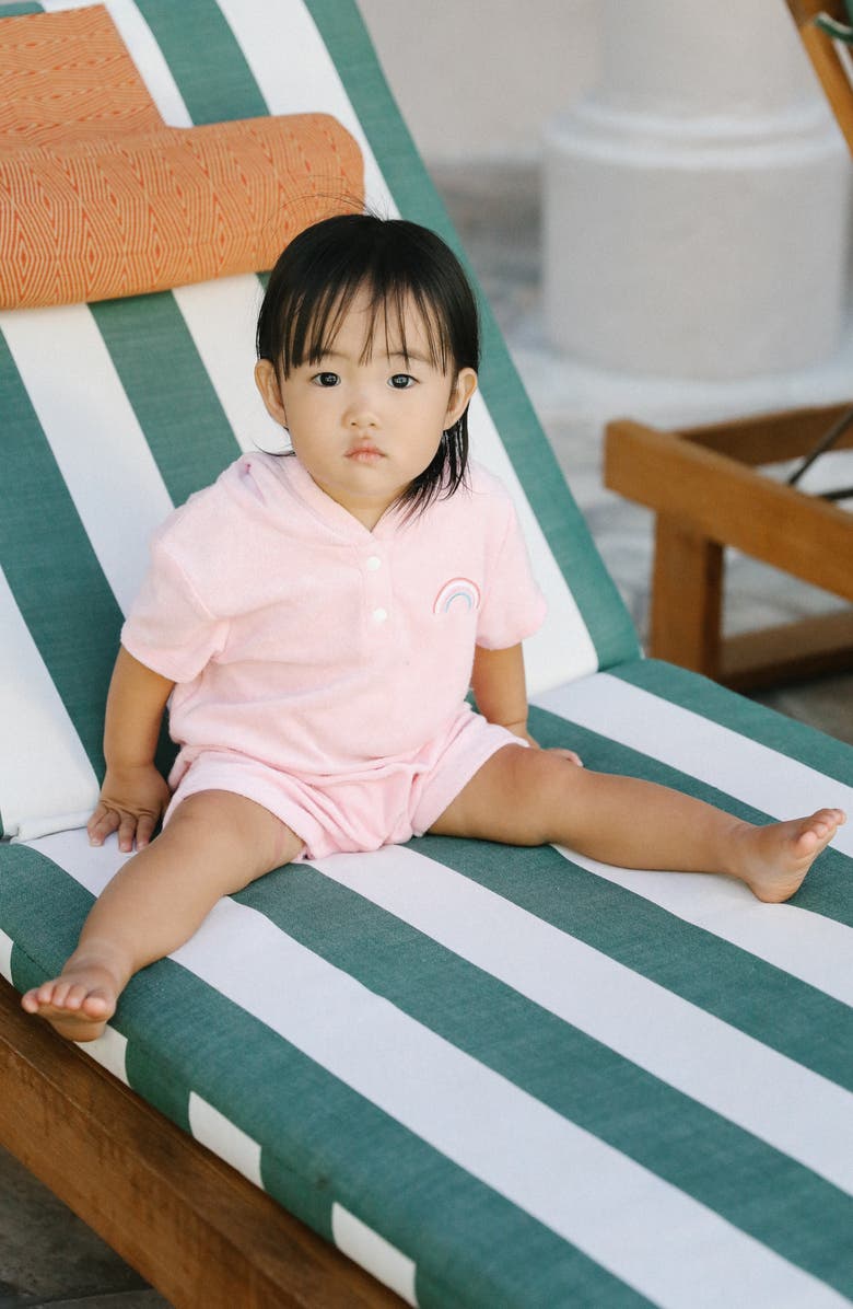 Feather 4 Arrow Finn Embroidered Cotton Terry Hooded Romper, Alternate, color, 