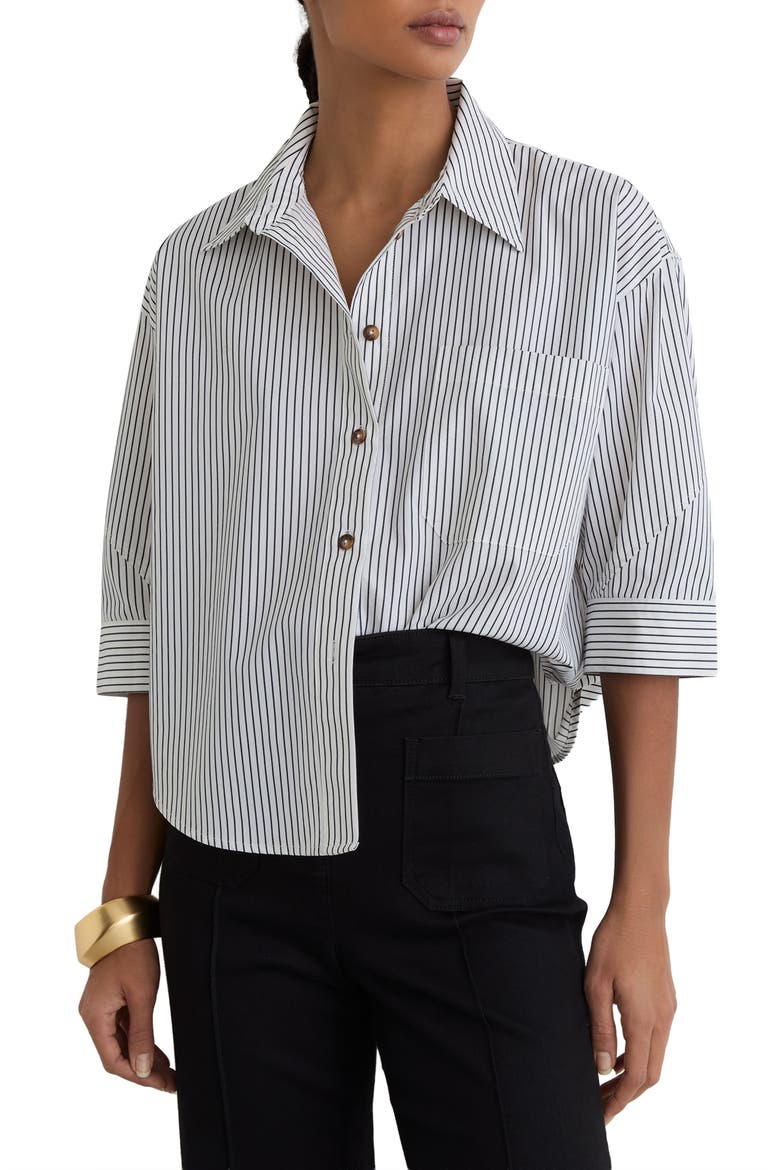 Saoirse Stripe Button-Up Shirt, Main, color, IVORY/ BLUE