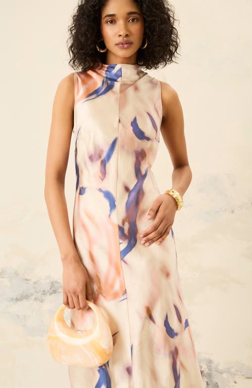 Luxely Print Sleeveless Satin Midi Dress In Multi