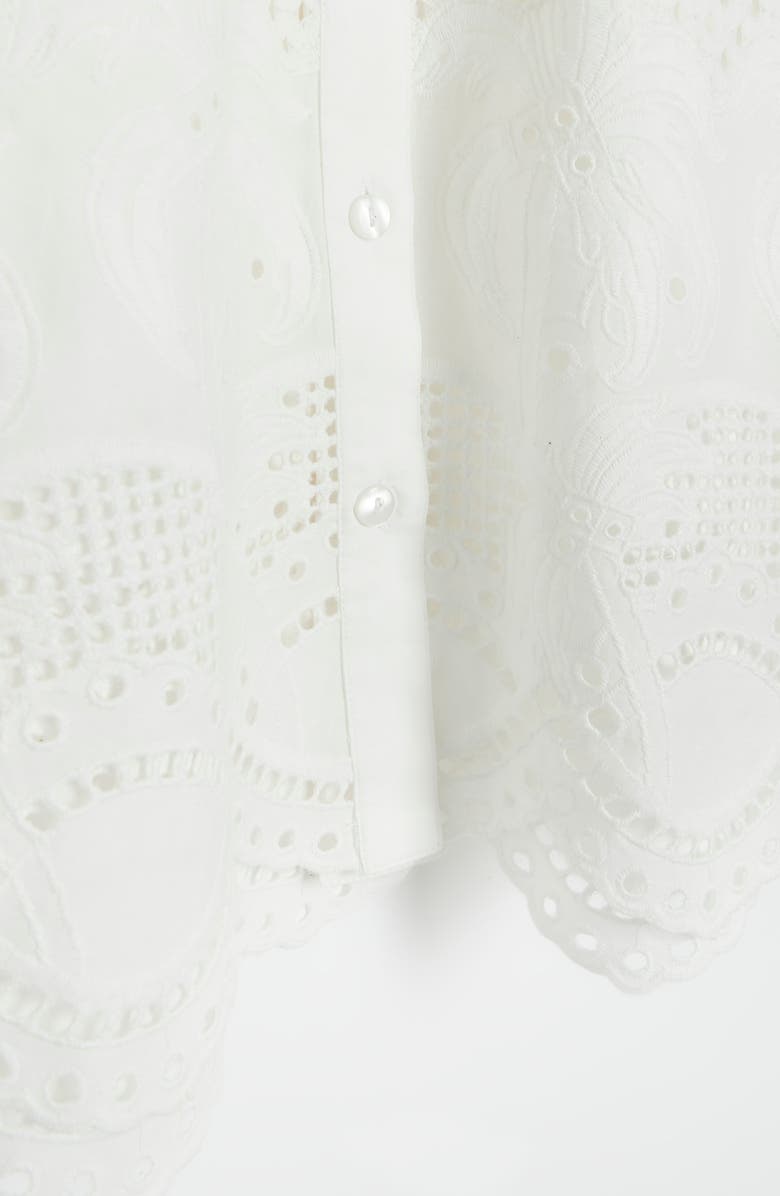 River Island Short Sleeve Broderie Anglaise Cotton Button-Up Shirt, Alternate, color, Ecru