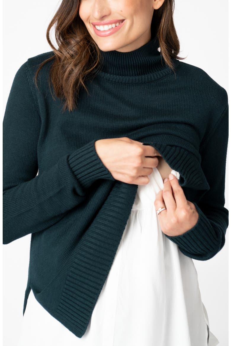 Layered Maternity/Nursing Turtleneck Sweater, Alternate, color, GREEN