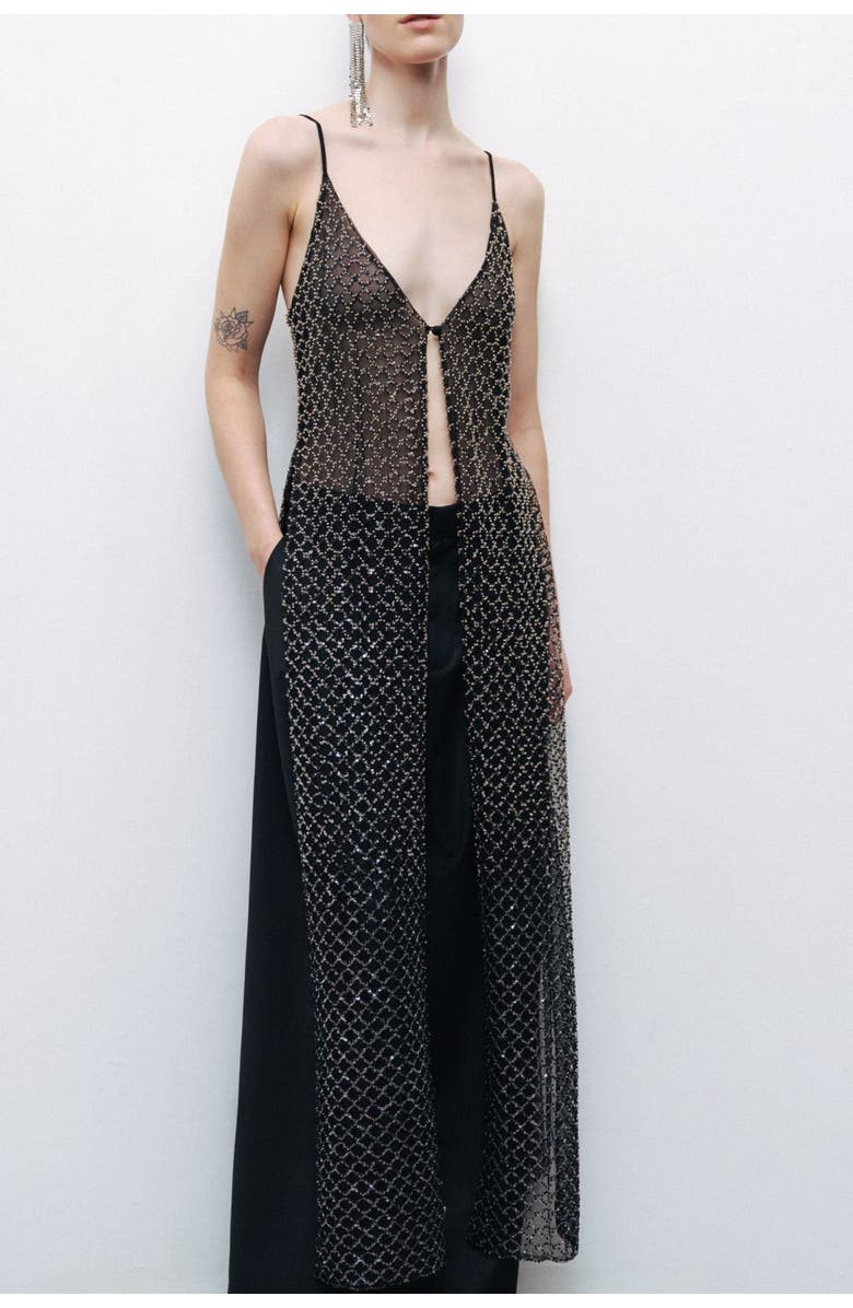 Nocturne Beaded Embroidered Sheer Maxi Vest, Alternate, color, 