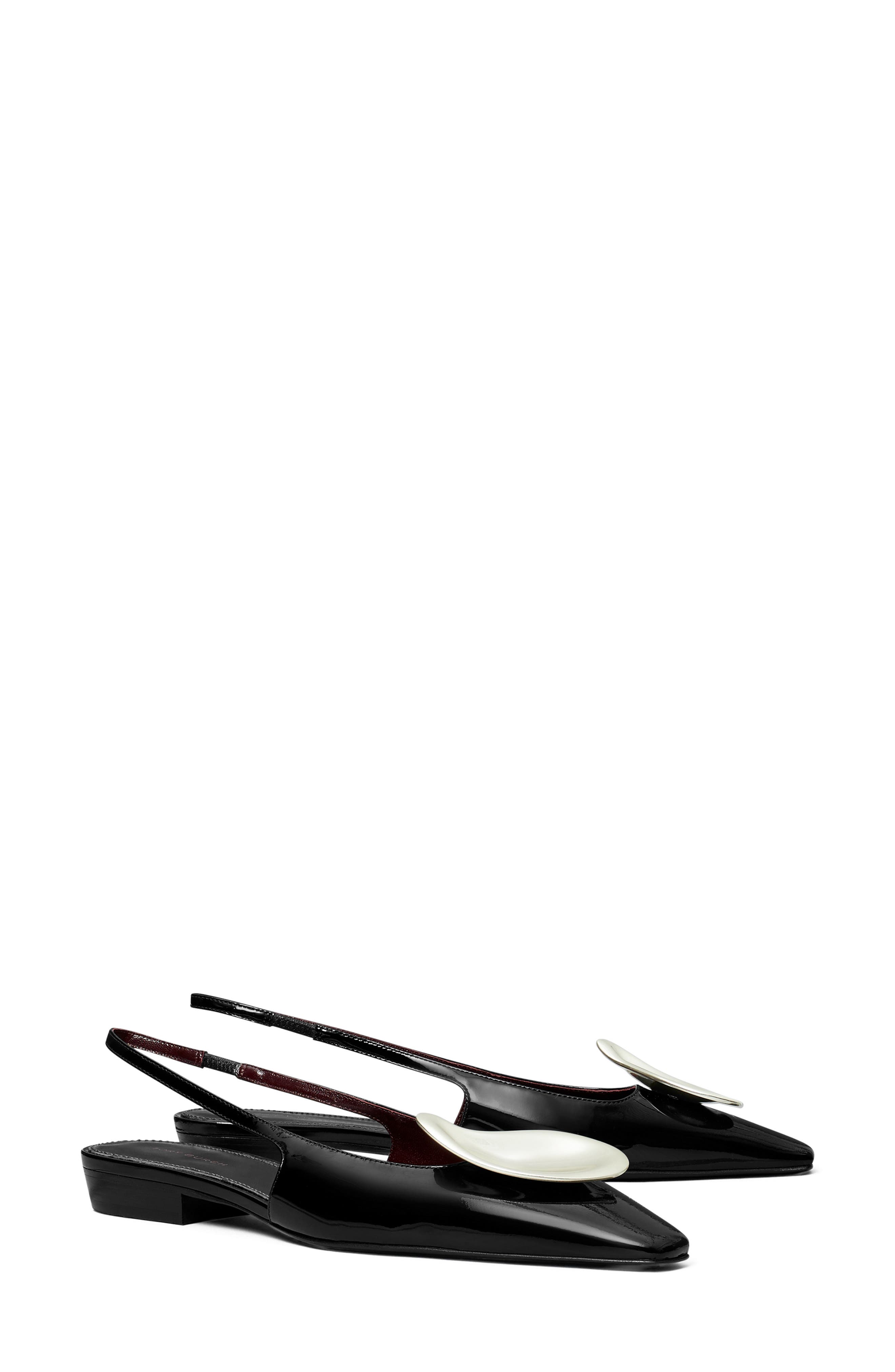Tory Burch Patos Slingback Flat, Main, color, Perfect Black / Silver