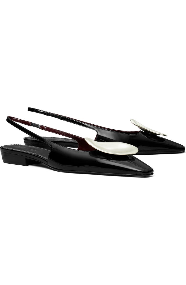 Tory Burch Patos Slingback Flat, Main, color, Perfect Black / Silver