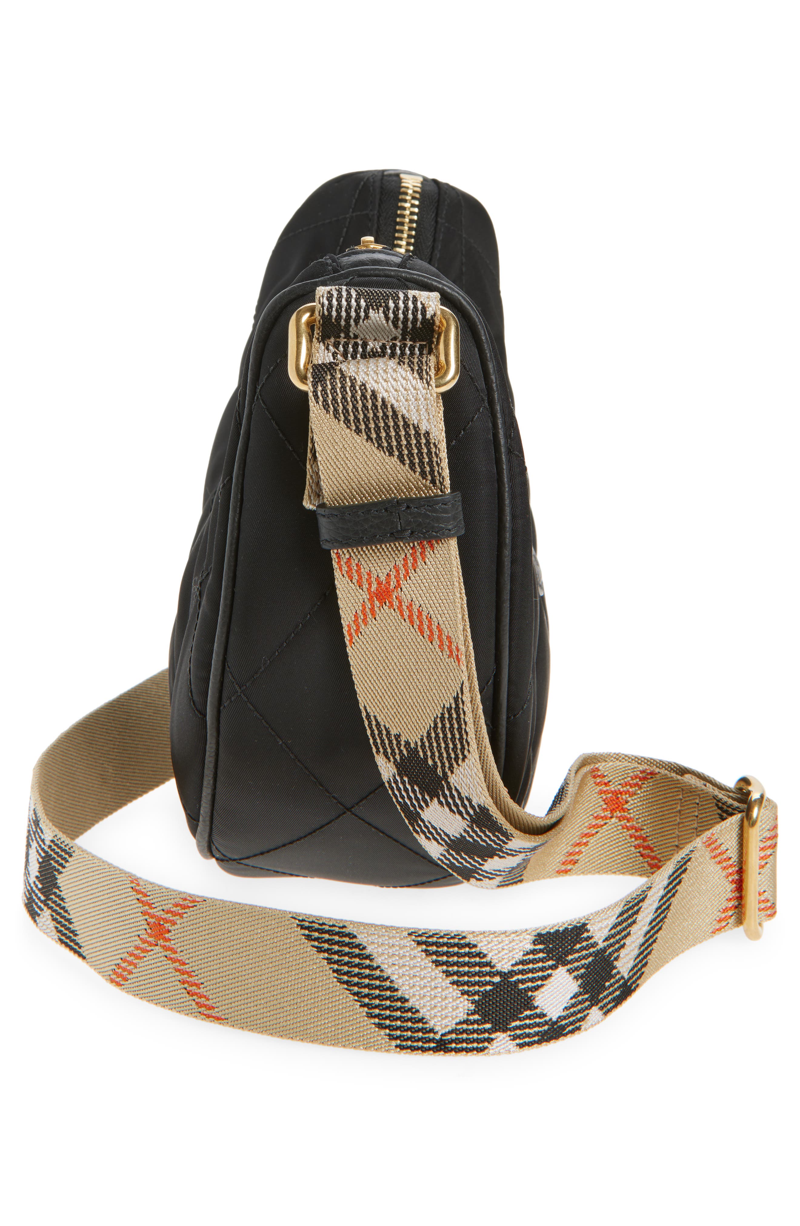 Burberry Horseshoe Quilted Nylon Crossbody Bag, Alternate, color, Black