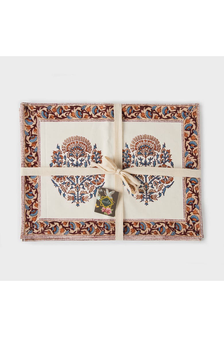 Saffra Hand Block Printed Cotton Placemats - Set of 4, Alternate, color, Saffra