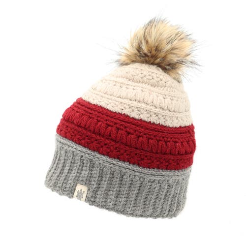 Nirvana Designs Stripe Flower Fur Pom Pom In Ash/burgundy