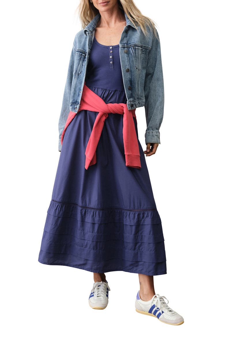 Lexi Rib & Poplin Sleeveless Midi Dress, Alternate, color, NAVY